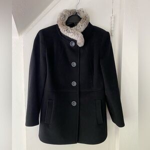 Cinzia Rocca Due Black Wool Cashmere Gray Rabbit Fur Collar Size 6